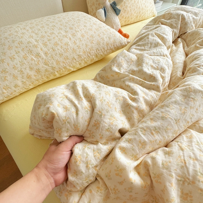 91家纺网 家纺一手货源 找家纺 8+8 2025新款全棉A类母婴级抗菌有氧全棉双层纱亲肤全棉小清新印花三件套四件套 简约款-晴天