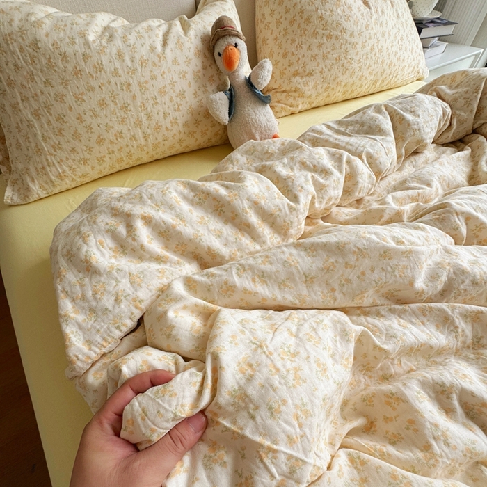 91家纺网 家纺一手货源 找家纺 8+8 2025新款全棉A类母婴级抗菌有氧全棉双层纱亲肤全棉小清新印花三件套四件套 简约款-晴天