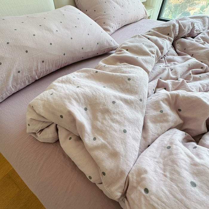 91家纺网 家纺一手货源 找家纺 8+8 2025新款全棉A类母婴级抗菌有氧全棉双层纱亲肤全棉小清新印花三件套四件套 简约款-芋泥波波