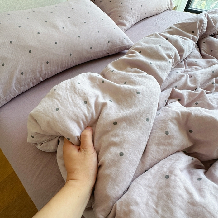 91家纺网 家纺一手货源 找家纺 8+8 2025新款全棉A类母婴级抗菌有氧全棉双层纱亲肤全棉小清新印花三件套四件套 简约款-芋泥波波