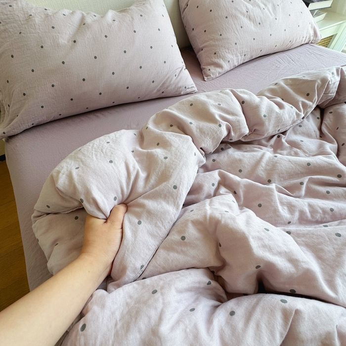 91家纺网 家纺一手货源 找家纺 8+8 2025新款全棉A类母婴级抗菌有氧全棉双层纱亲肤全棉小清新印花三件套四件套 简约款-芋泥波波