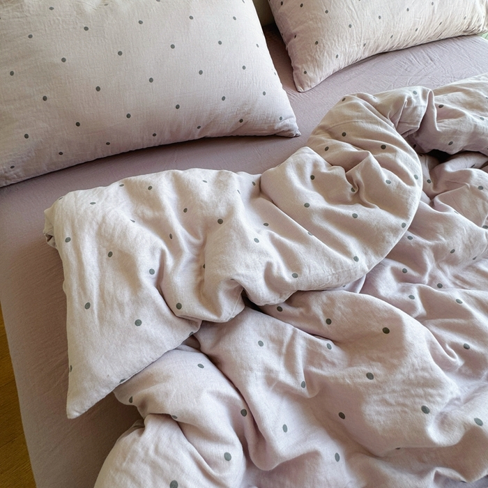 91家纺网 家纺一手货源 找家纺 8+8 2025新款全棉A类母婴级抗菌有氧全棉双层纱亲肤全棉小清新印花三件套四件套 简约款-芋泥波波