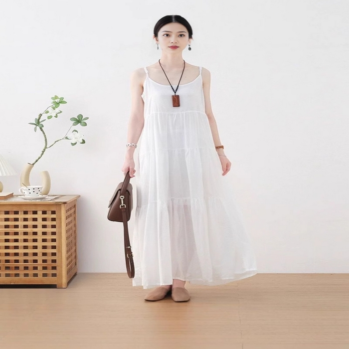 （总）洛兰沙家居馆【只代发】【只代发】 2025春夏新款文艺复古民族风上衣女盘扣立领五分袖刺绣花棉麻连衣裙