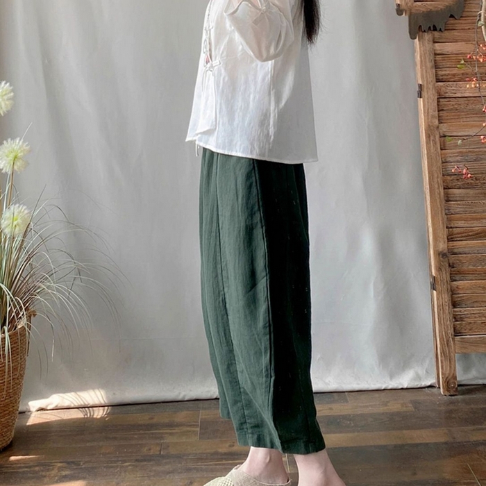 91家纺网 家纺一手货源 找家纺 （总）洛兰沙家居馆【只代发】【只代发】 2025夏季新款复古文艺民族风复古衬衫斜襟中式盘扣女装棉麻茶服上衣女