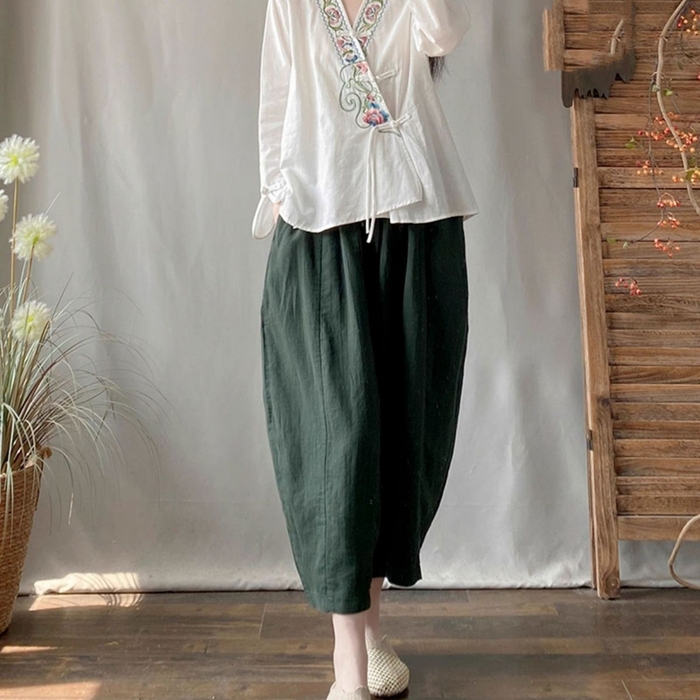 91家纺网 家纺一手货源 找家纺 （总）洛兰沙家居馆【只代发】【只代发】 2025夏季新款复古文艺民族风复古衬衫斜襟中式盘扣女装棉麻茶服上衣女