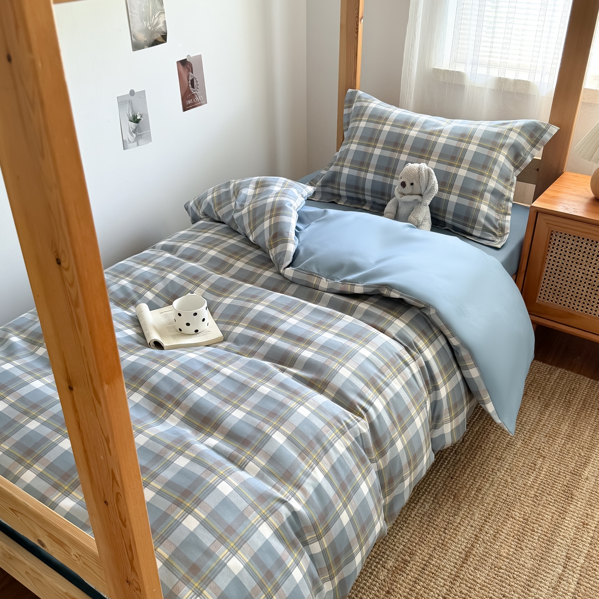 91家纺网 家纺一手货源 找家纺 卡罗兰 2025新款学生季水洗棉磨毛三件套 莫妮卡-蓝