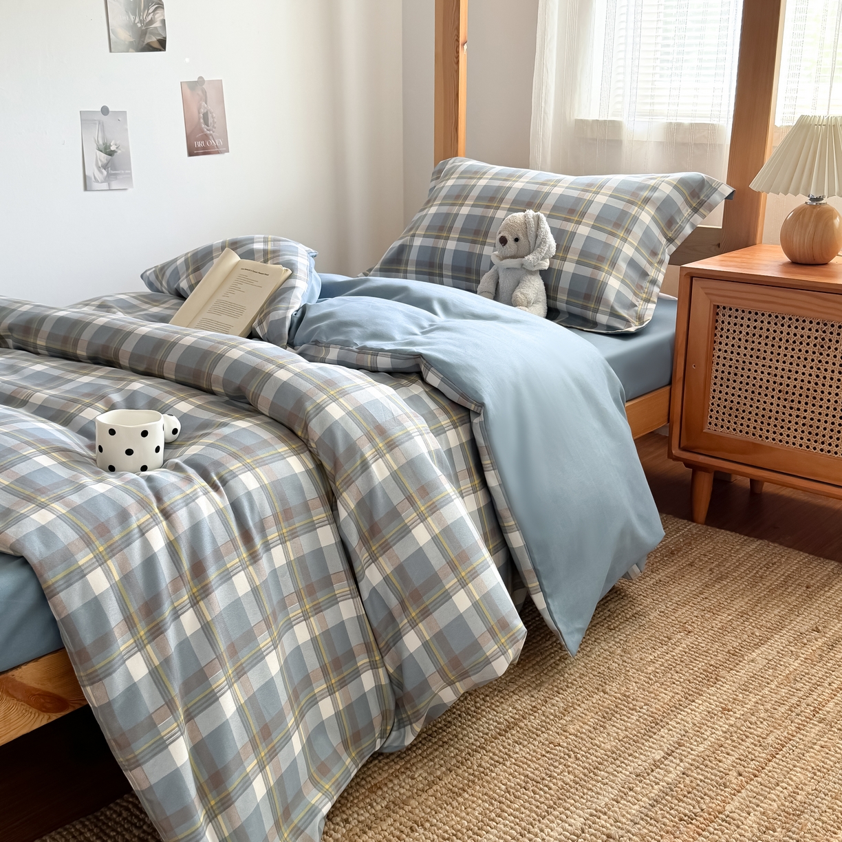 91家纺网 家纺一手货源 找家纺 卡罗兰 2025新款学生季水洗棉磨毛三件套 莫妮卡-蓝