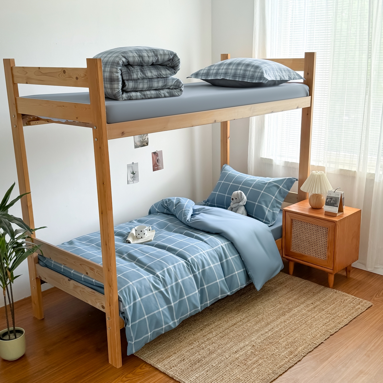 卡罗兰 2025新款学生季水洗棉磨毛三件套 海蓝大格