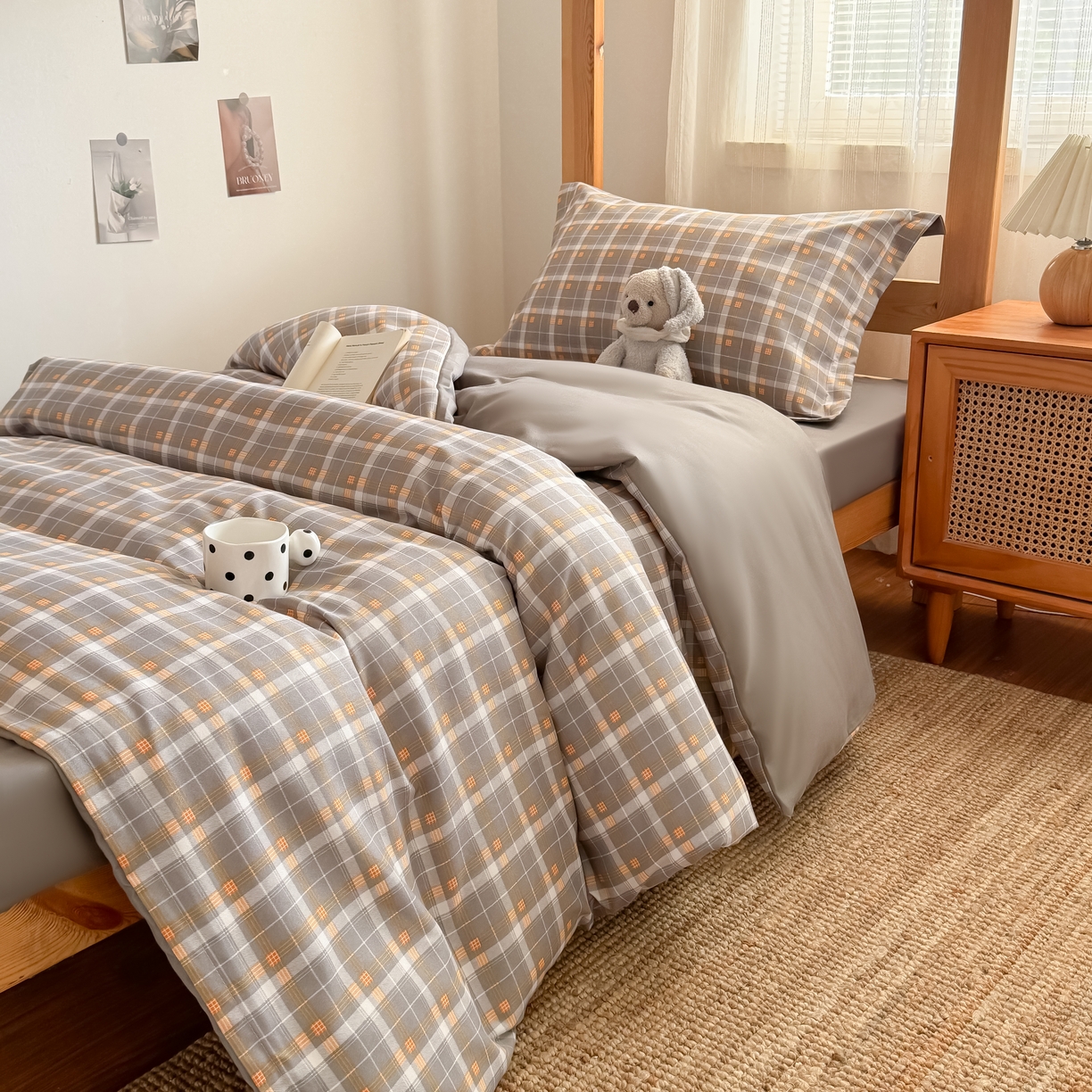 91家纺网 家纺一手货源 找家纺 卡罗兰 2025新款学生季水洗棉磨毛三件套 格调-灰