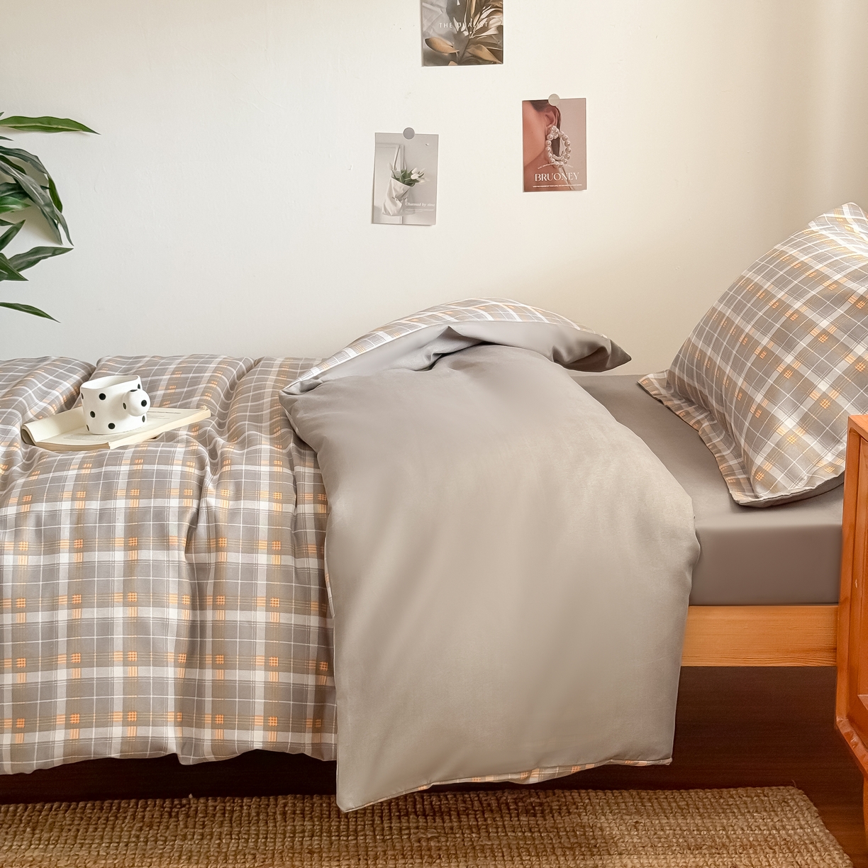 91家纺网 家纺一手货源 找家纺 卡罗兰 2025新款学生季水洗棉磨毛三件套 格调-灰