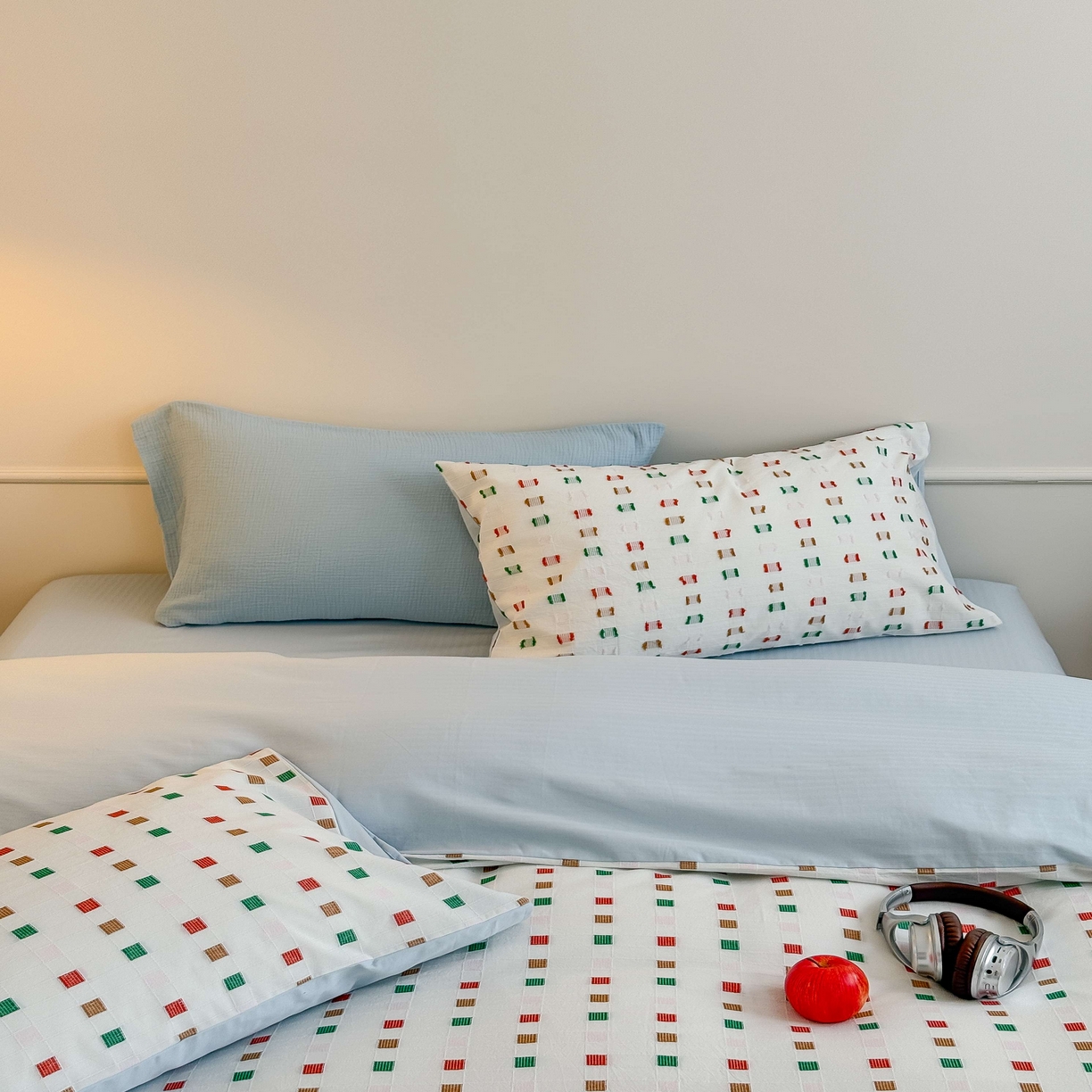 山舍家居 2025新款全棉纯棉色织提花四件套系列-方糖 方糖-蓝