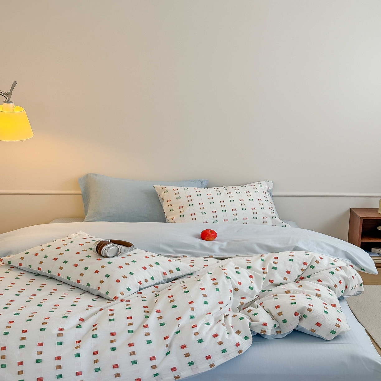 91家纺网 家纺一手货源 找家纺 山舍家居 2025新款全棉纯棉色织提花四件套系列-方糖 方糖-蓝