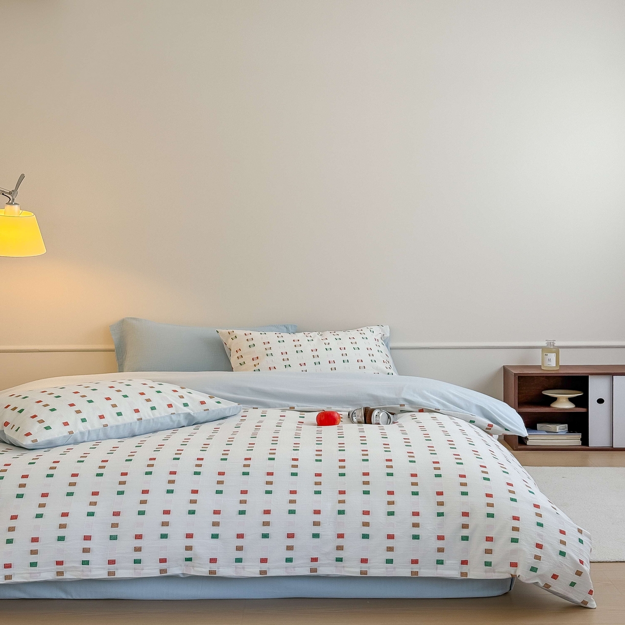 91家纺网 家纺一手货源 找家纺 山舍家居 2025新款全棉纯棉色织提花四件套系列-方糖 方糖-蓝