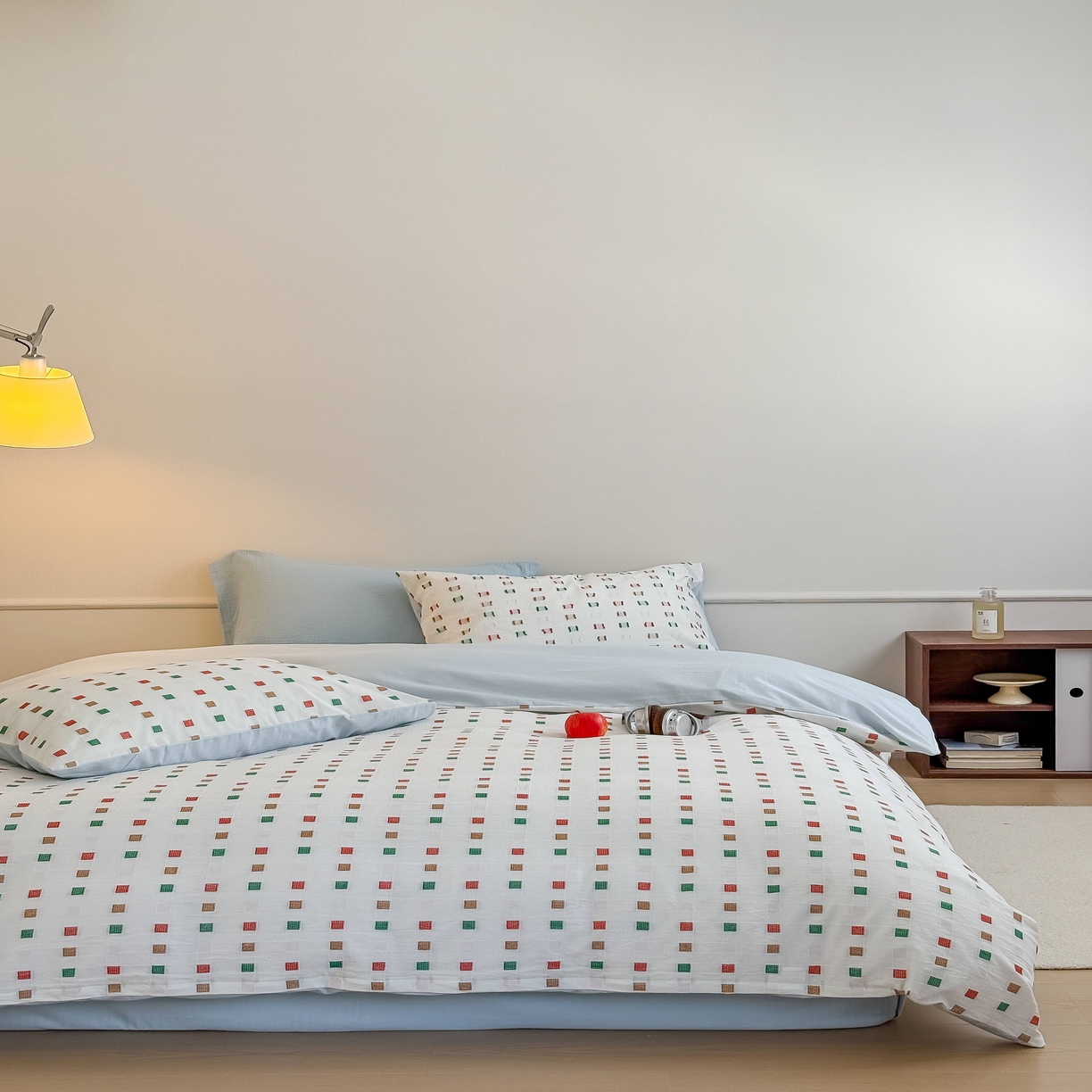 91家纺网 家纺一手货源 找家纺 山舍家居 2025新款全棉纯棉色织提花四件套系列-方糖 方糖-蓝