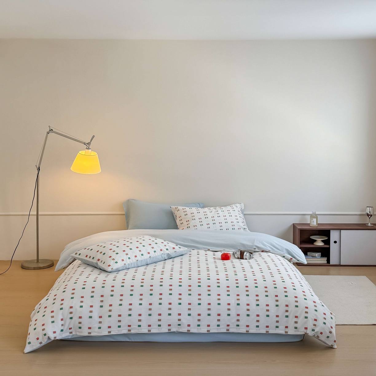 91家纺网 家纺一手货源 找家纺 山舍家居 2025新款全棉纯棉色织提花四件套系列-方糖 方糖-蓝