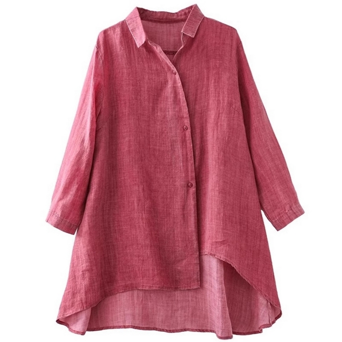 91家纺网 家纺一手货源 找家纺 （总）洛兰沙家居馆【只代发】【只代发】 2025新款原创文艺纯色方领不规则天丝棉麻衬衫女春夏新款宽松凉爽上衣