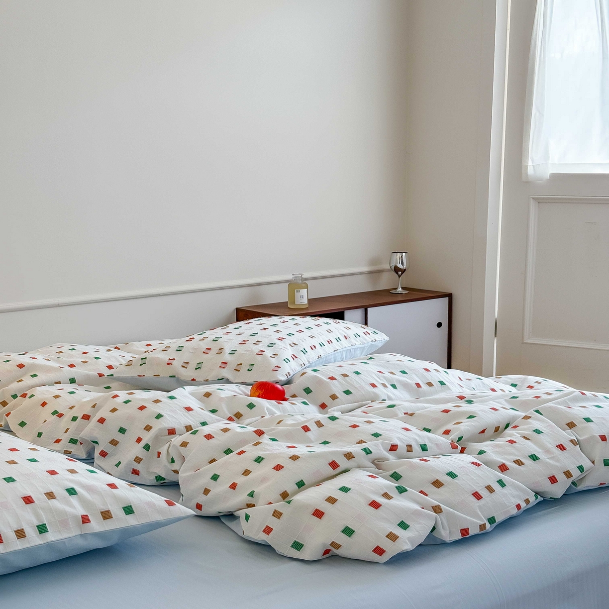 91家纺网 家纺一手货源 找家纺 山舍家居 2025新款全棉纯棉色织提花四件套系列-方糖 方糖-蓝