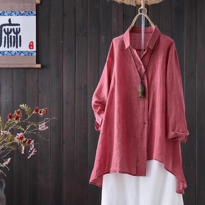 91家纺网 家纺一手货源 找家纺 （总）洛兰沙家居馆【只代发】【只代发】 2025新款原创文艺纯色方领不规则天丝棉麻衬衫女春夏新款宽松凉爽上衣