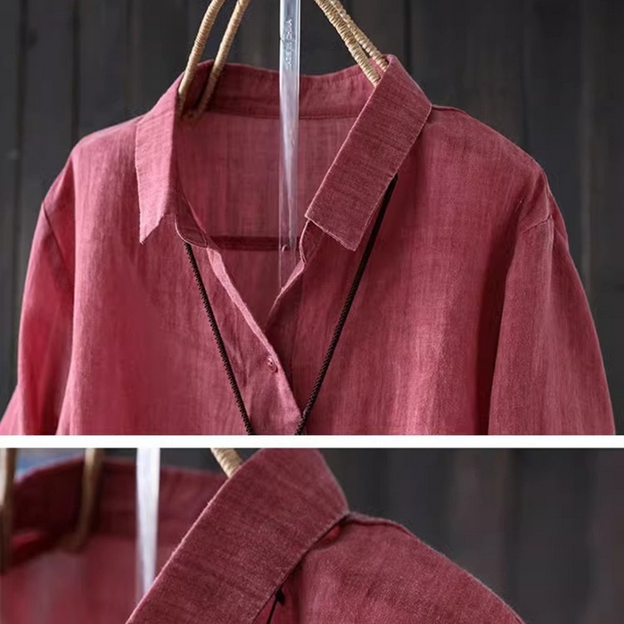 91家纺网 家纺一手货源 找家纺 洛兰沙家居馆【只代发】【只代发】 2025新款原创文艺纯色方领不规则天丝棉麻衬衫女春夏新款宽松凉爽上衣 红色