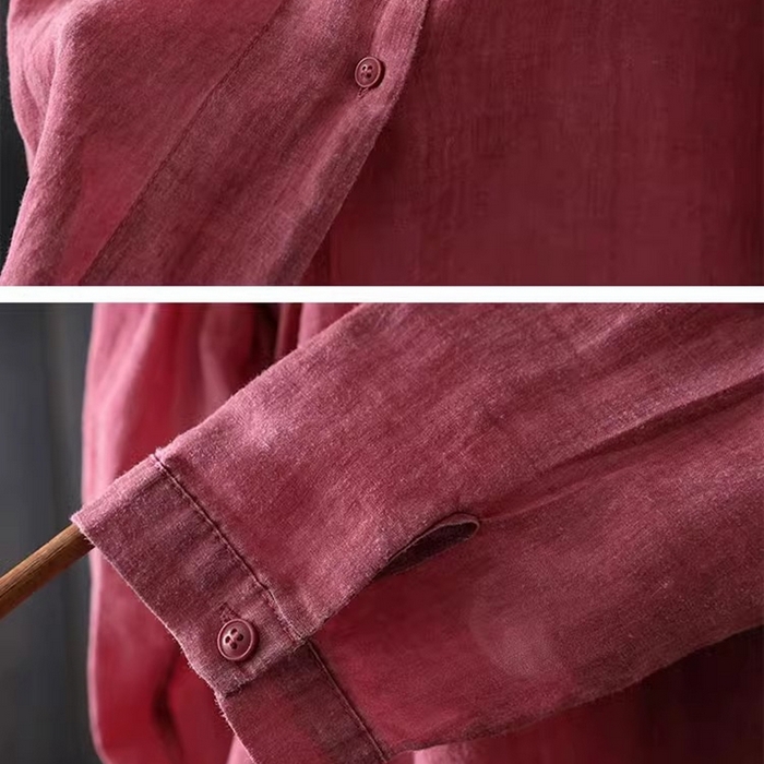 91家纺网 家纺一手货源 找家纺 洛兰沙家居馆【只代发】【只代发】 2025新款原创文艺纯色方领不规则天丝棉麻衬衫女春夏新款宽松凉爽上衣 红色