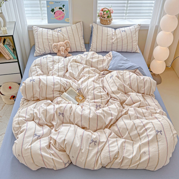 91家纺网 家纺一手货源 找家纺 （总）仟网汇 2025新款云感皱皱纱简单款四件套