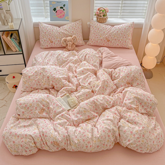 91家纺网 家纺一手货源 找家纺 （总）仟网汇 2025新款云感皱皱纱简单款四件套