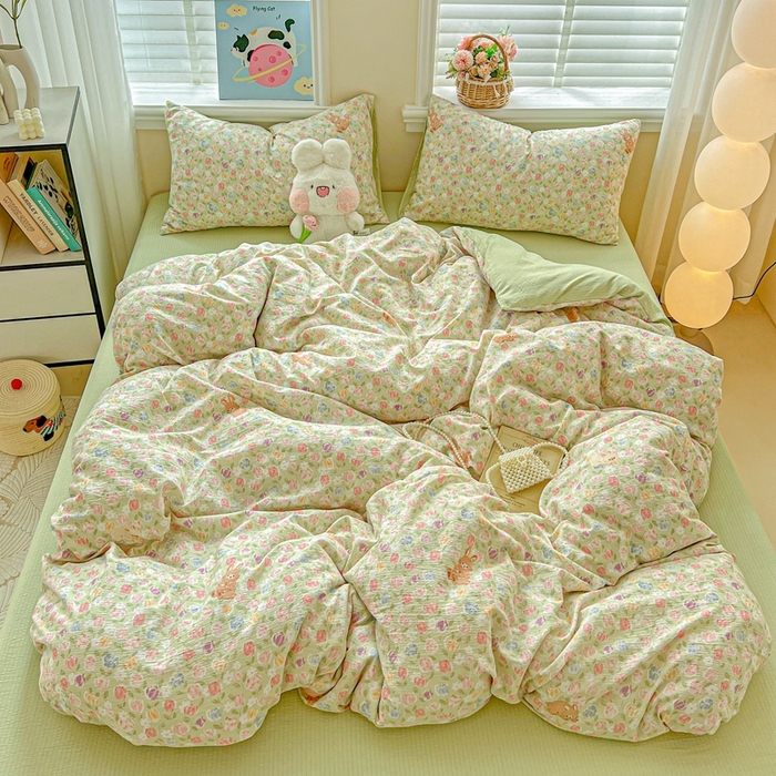 91家纺网 家纺一手货源 找家纺 （总）仟网汇 2025新款云感皱皱纱简单款四件套