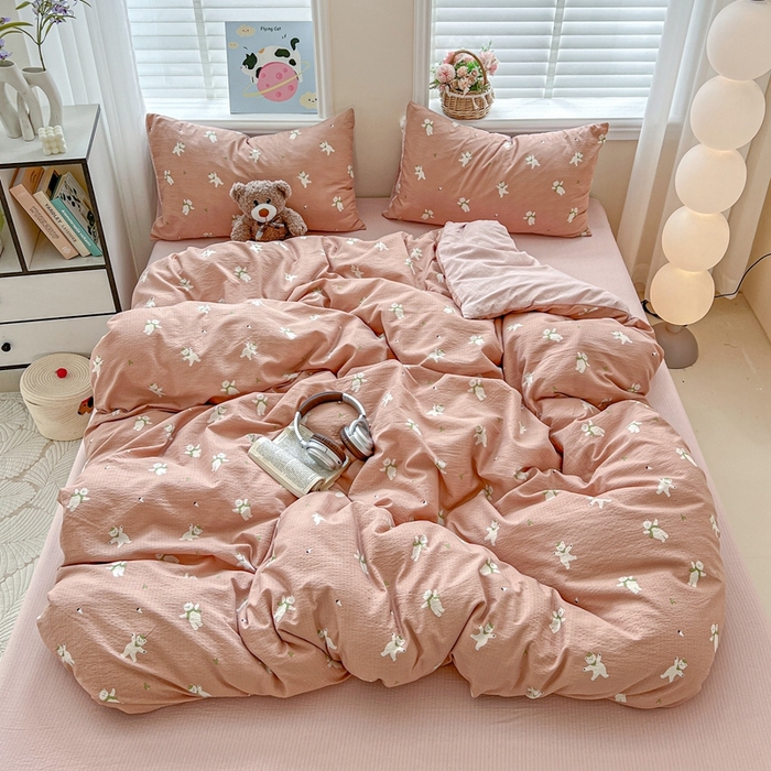 91家纺网 家纺一手货源 找家纺 （总）仟网汇 2025新款云感皱皱纱简单款四件套