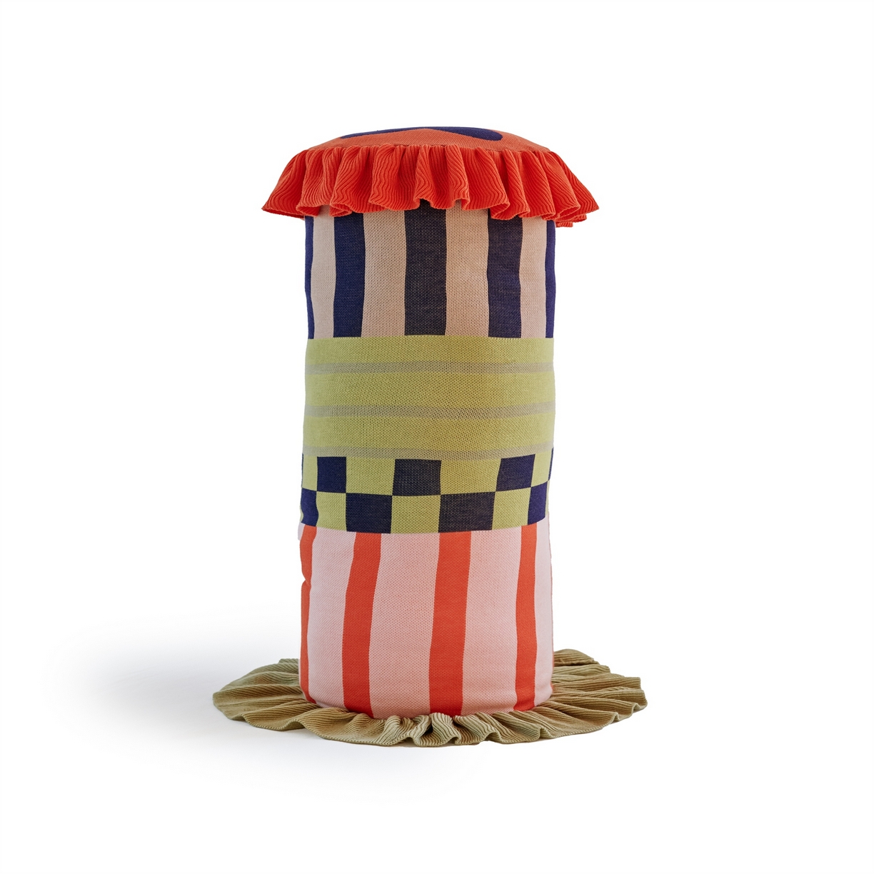 91家纺网 家纺一手货源 找家纺 暖绵绵家纺 2025新款莱赛尔撞色格纹抱枕-洛希亚（含芯） 洛希亚-黄色