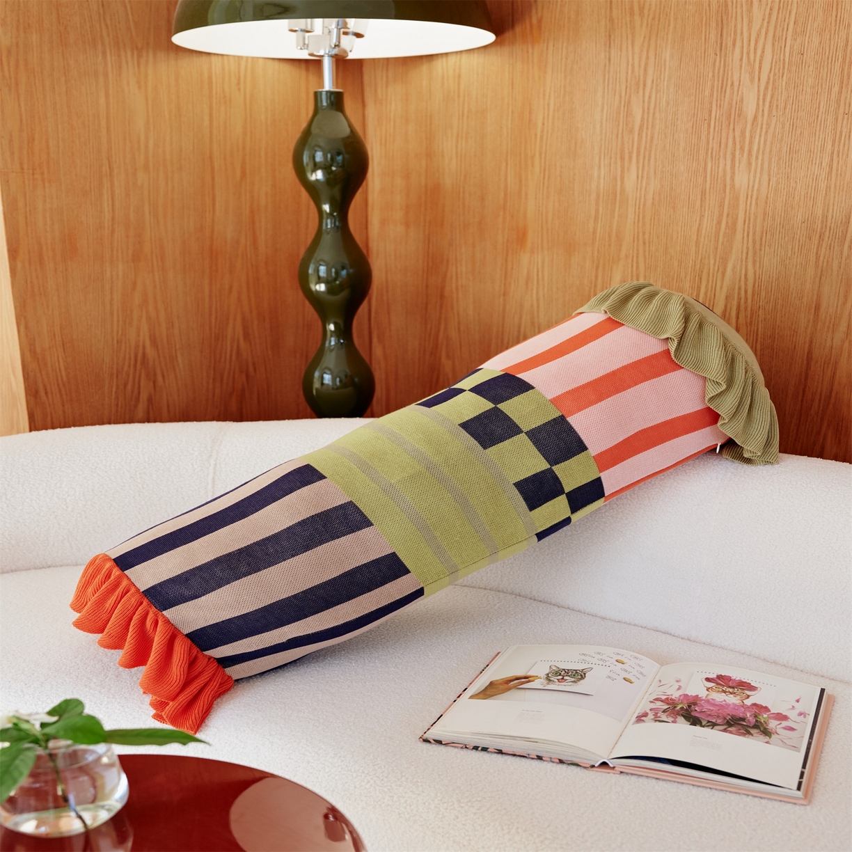 暖绵绵家纺 2025新款莱赛尔撞色格纹抱枕-洛希亚（含芯） 洛希亚-黄色