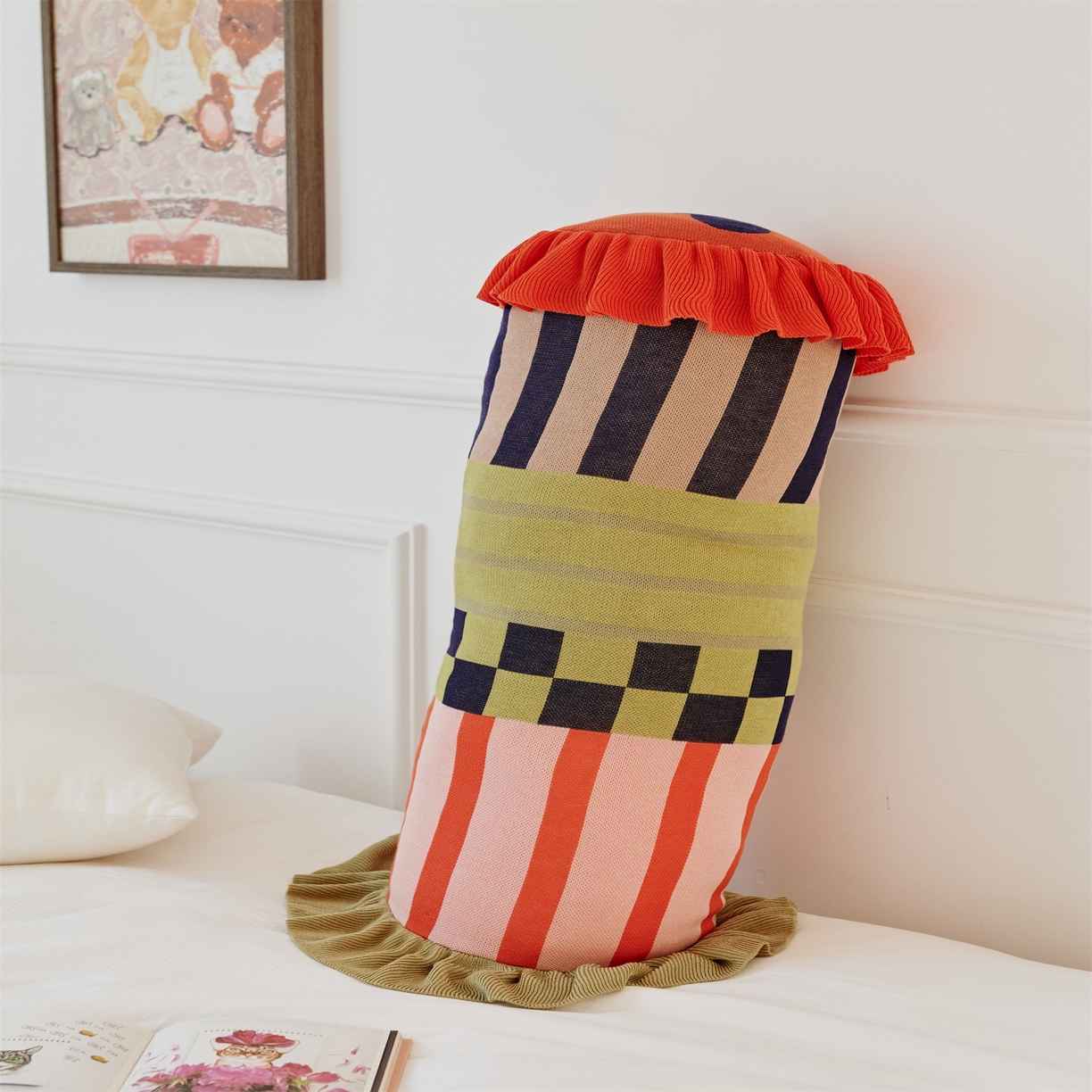 91家纺网 家纺一手货源 找家纺 暖绵绵家纺 2025新款莱赛尔撞色格纹抱枕-洛希亚（含芯） 洛希亚-黄色