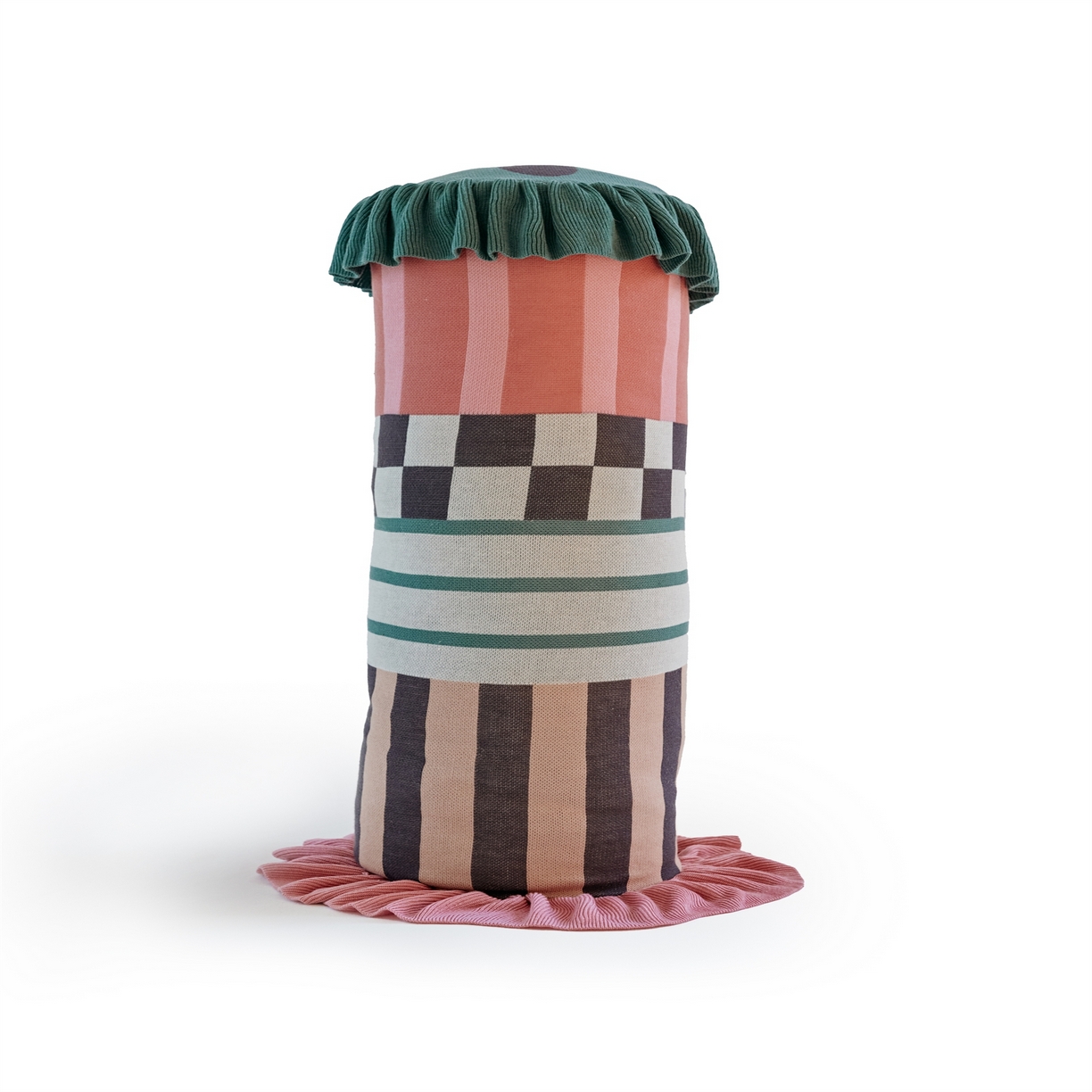 91家纺网 家纺一手货源 找家纺 暖绵绵家纺 2025新款莱赛尔撞色格纹抱枕-洛希亚（含芯） 洛希亚-米色