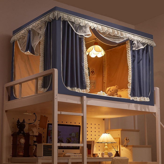 91家纺网 家纺一手货源 找家纺 （总）星际优品 2025新款学生蚊帐遮光床帘植绒环保遮光帘99%遮光-花边款学生蚊帐