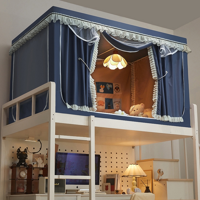 91家纺网 家纺一手货源 找家纺 （总）星际优品 2025新款学生蚊帐遮光床帘植绒环保遮光帘99%遮光-花边款学生蚊帐