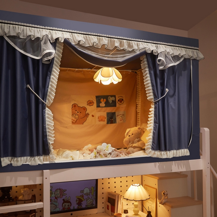 91家纺网 家纺一手货源 找家纺 （总）星际优品 2025新款学生蚊帐遮光床帘植绒环保遮光帘99%遮光-花边款学生蚊帐