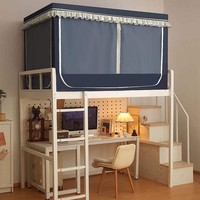 91家纺网 家纺一手货源 找家纺 星际优品 2025新款学生蚊帐遮光床帘植绒环保遮光帘99%遮光-花边款学生蚊帐 花边款-藏青