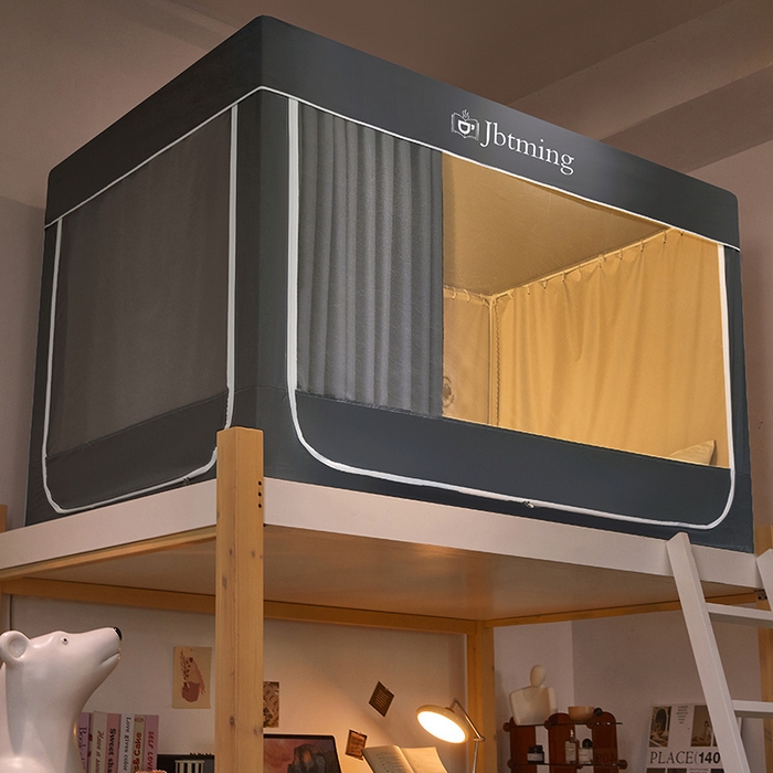 91家纺网 家纺一手货源 找家纺 星际优品 2025新款学生蚊帐遮光床帘植绒环保遮光帘99%遮光-纯色款学生蚊帐 深灰-纯色