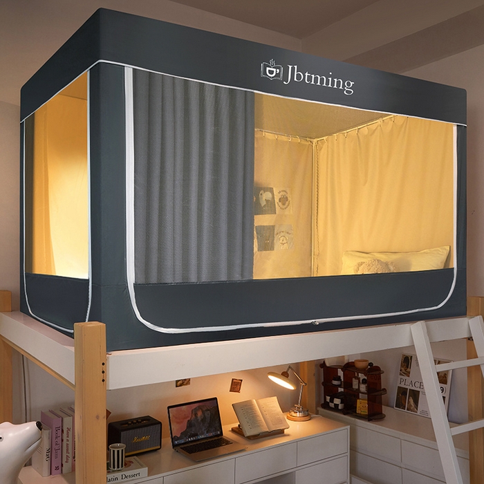 91家纺网 家纺一手货源 找家纺 星际优品 2025新款学生蚊帐遮光床帘植绒环保遮光帘99%遮光-纯色款学生蚊帐 深灰-纯色