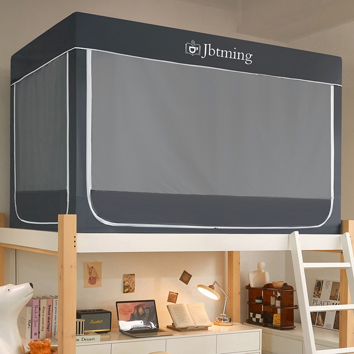 91家纺网 家纺一手货源 找家纺 星际优品 2025新款学生蚊帐遮光床帘植绒环保遮光帘99%遮光-纯色款学生蚊帐 深灰-纯色