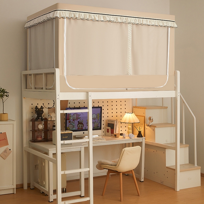 91家纺网 家纺一手货源 找家纺 星际优品 2025新款学生蚊帐遮光床帘植绒环保遮光帘99%遮光-花边款学生蚊帐 花边款-米杏