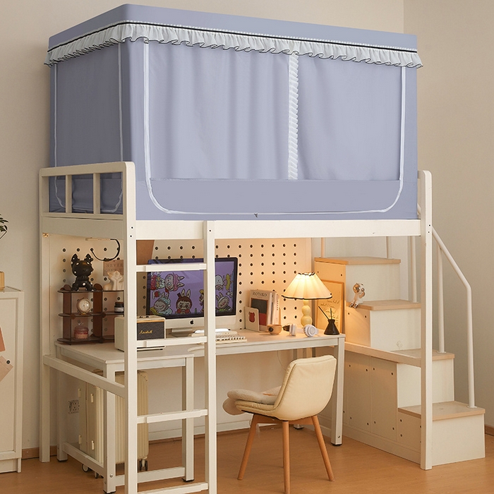 91家纺网 家纺一手货源 找家纺 星际优品 2025新款学生蚊帐遮光床帘植绒环保遮光帘99%遮光-花边款学生蚊帐 花边款-浅银灰