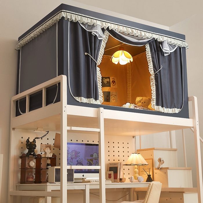 91家纺网 家纺一手货源 找家纺 星际优品 2025新款学生蚊帐遮光床帘植绒环保遮光帘99%遮光-花边款学生蚊帐 花边款-深灰