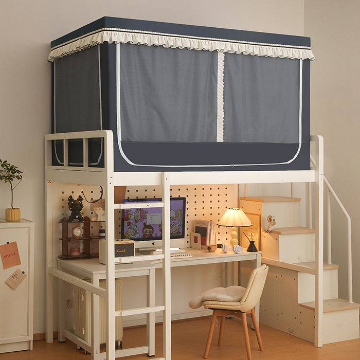 91家纺网 家纺一手货源 找家纺 星际优品 2025新款学生蚊帐遮光床帘植绒环保遮光帘99%遮光-花边款学生蚊帐 花边款-深灰