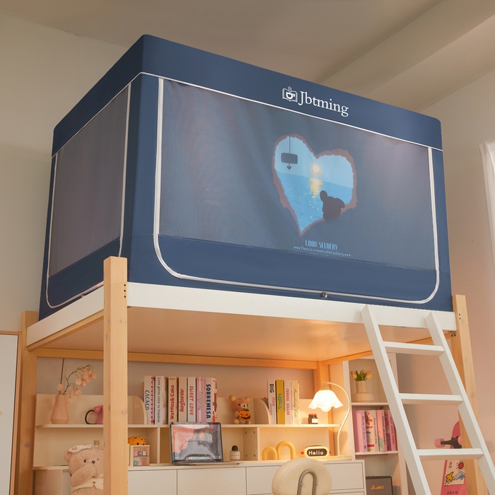 91家纺网 家纺一手货源 找家纺 星际优品 2025新款学生蚊帐遮光床帘植绒环保遮光帘99%遮光-印花款学生蚊帐-一 海洋心愿-藏青