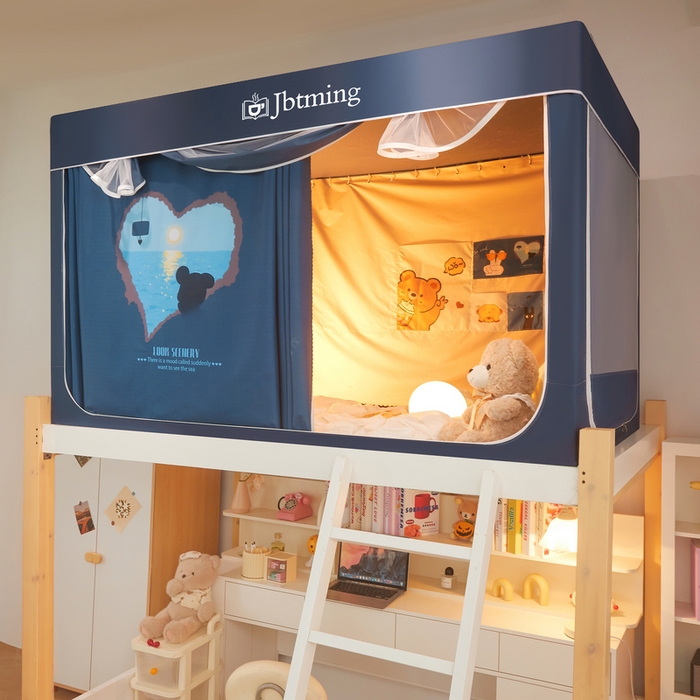 91家纺网 家纺一手货源 找家纺 星际优品 2025新款学生蚊帐遮光床帘植绒环保遮光帘99%遮光-印花款学生蚊帐-一 海洋心愿-藏青