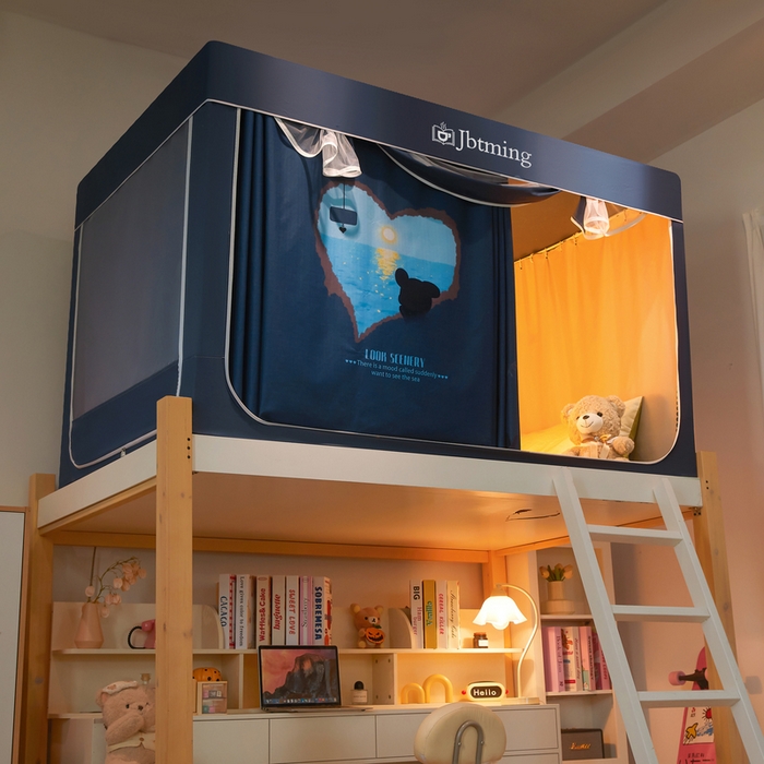 91家纺网 家纺一手货源 找家纺 星际优品 2025新款学生蚊帐遮光床帘植绒环保遮光帘99%遮光-印花款学生蚊帐-一 海洋心愿-藏青