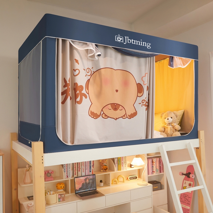 91家纺网 家纺一手货源 找家纺 星际优品 2025新款学生蚊帐遮光床帘植绒环保遮光帘99%遮光-印花款学生蚊帐-一 卡皮巴拉-藏青