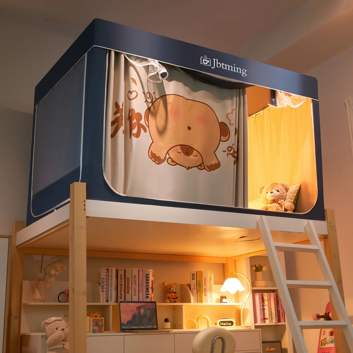 91家纺网 家纺一手货源 找家纺 星际优品 2025新款学生蚊帐遮光床帘植绒环保遮光帘99%遮光-印花款学生蚊帐-一 卡皮巴拉-藏青