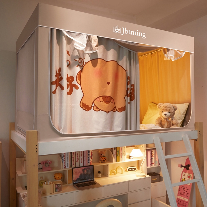 91家纺网 家纺一手货源 找家纺 星际优品 2025新款学生蚊帐遮光床帘植绒环保遮光帘99%遮光-印花款学生蚊帐-一 卡皮巴拉-米杏