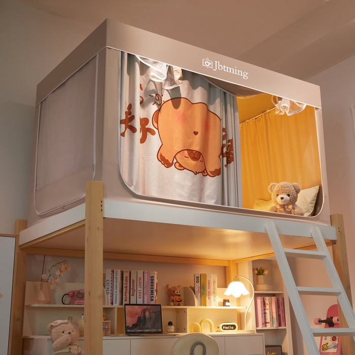 91家纺网 家纺一手货源 找家纺 星际优品 2025新款学生蚊帐遮光床帘植绒环保遮光帘99%遮光-印花款学生蚊帐-一 卡皮巴拉-米杏